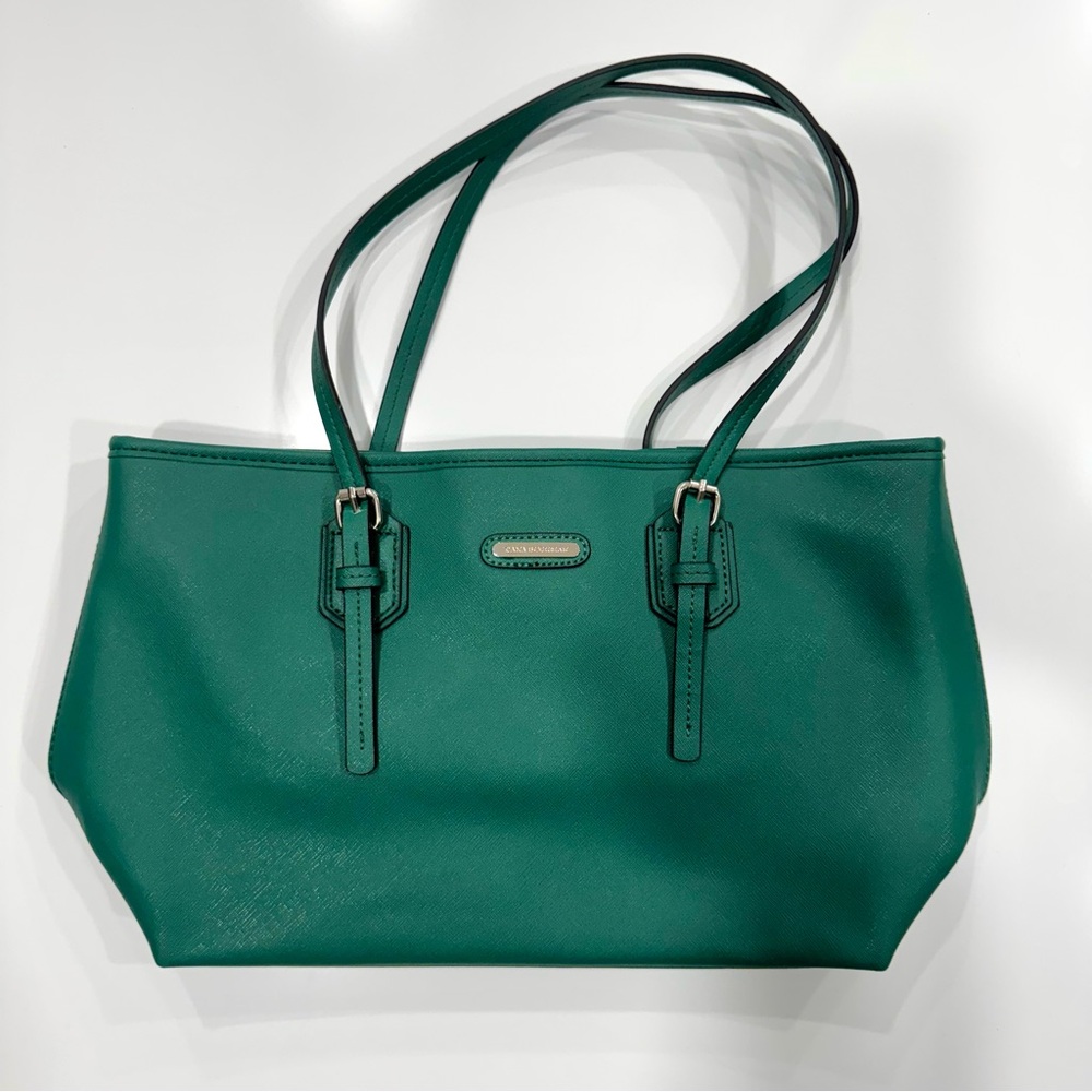 Dana Buchman Green Tote Purse Silver Hardware Zebra Interior Like New - Picture 2 of 5
